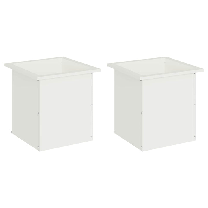 Plantekasse med LED 2 stk. Hvid 40 x 40 x 40 cm Stål