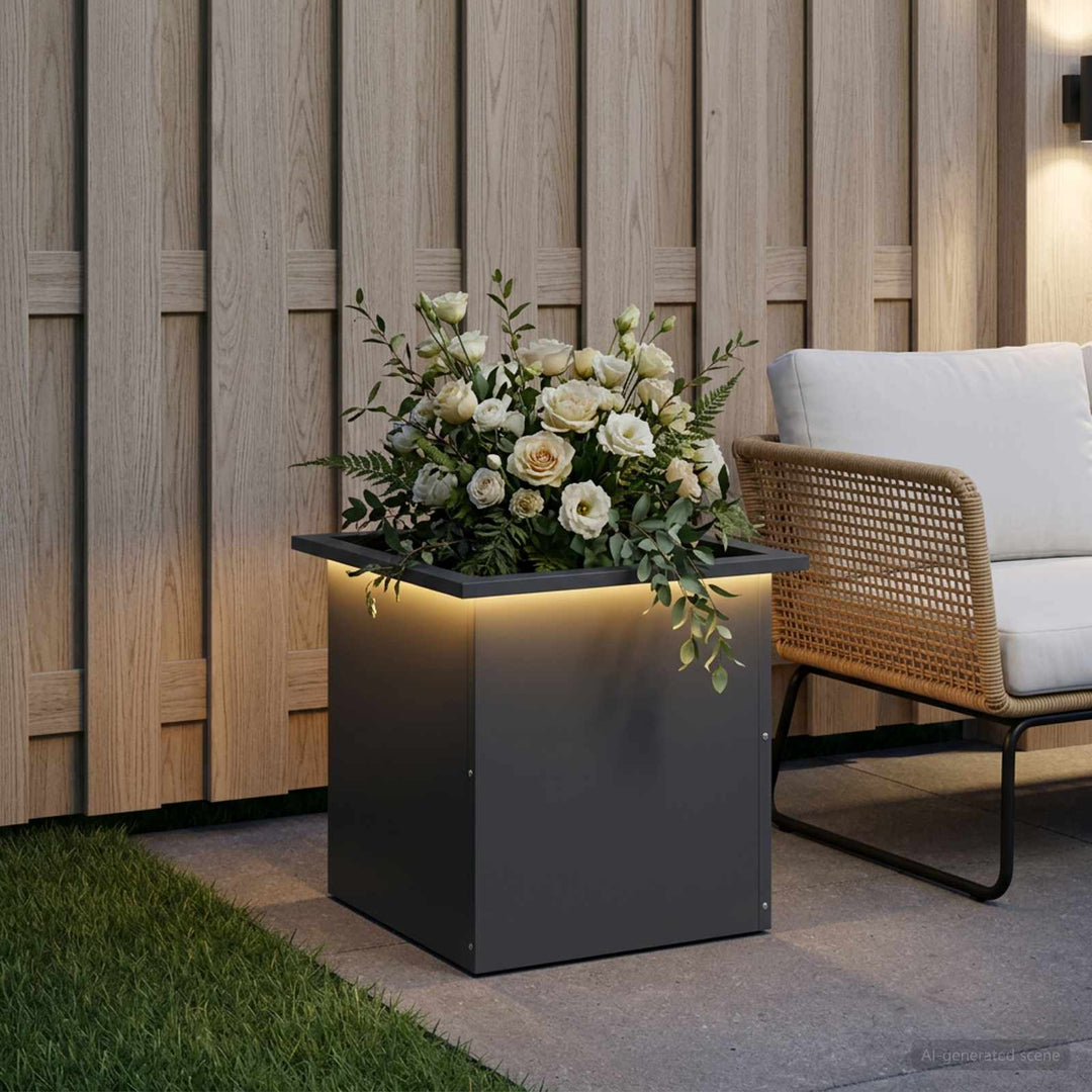 Plantekasse med LED Antracit 40 x 40 x 40 cm Stål