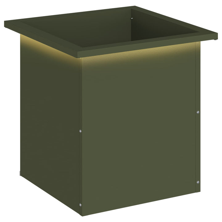 Plantekasse med LED Olivengrøn 40 x 40 x 40 cm Stål