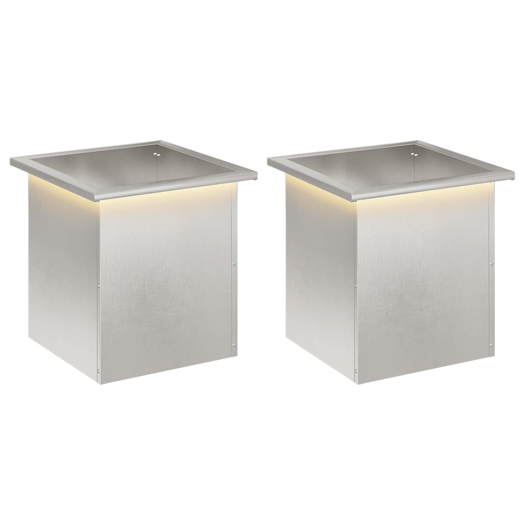 Plantekasse med LED 2 stk. Sølv 40 x 40 x 40 cm Rustfrit stål