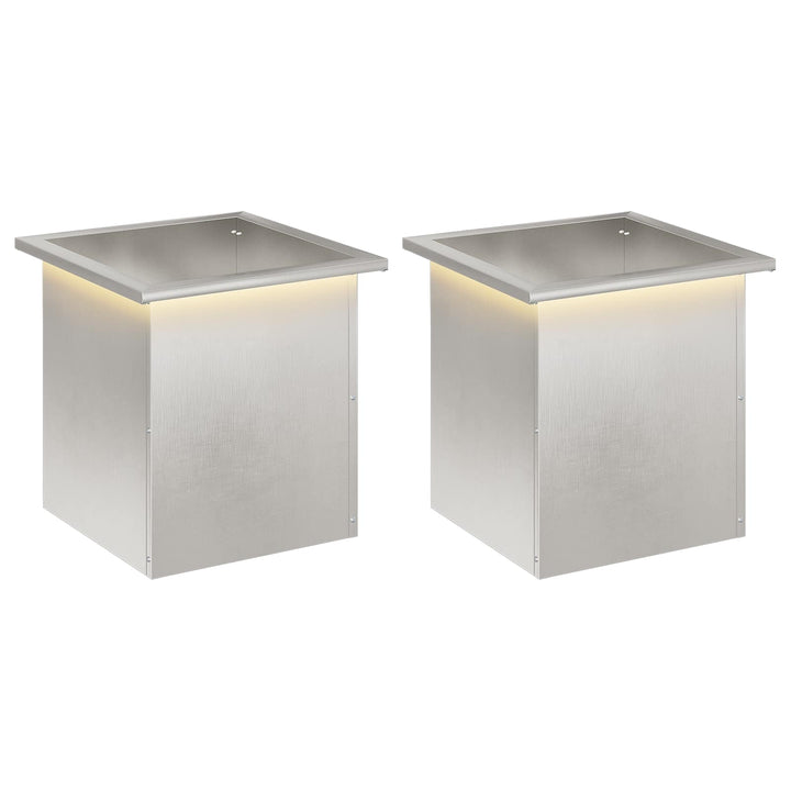 Plantekasse med LED 2 stk. Sølv 40 x 40 x 40 cm Rustfrit stål