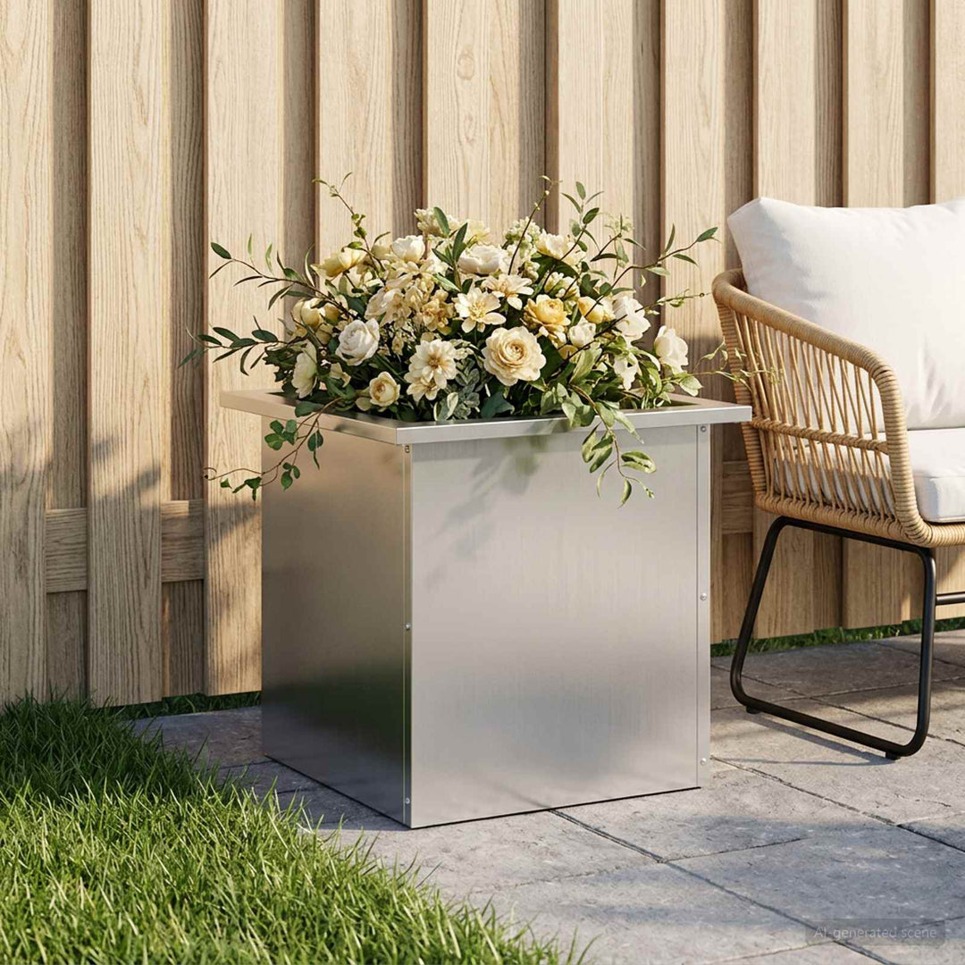 Plantekasse med LED Sølv 40 x 40 x 40 cm Galvaniseret stål