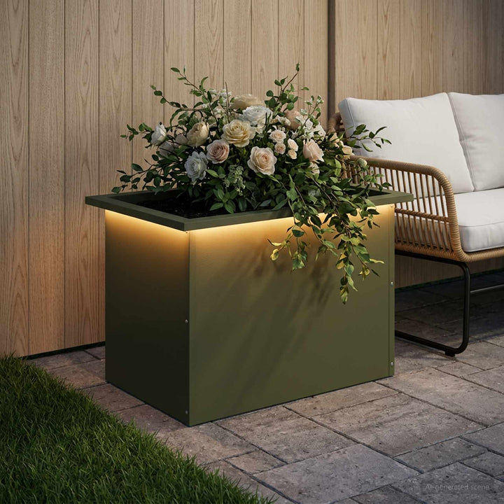 Plantekasse med LED Olivengrøn 40 x 60 x 40 cm Stål