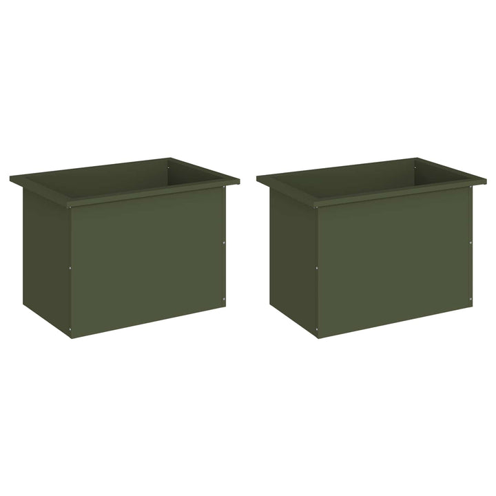 Plantekasse med LED 2 stk. Olivengrøn 40 x 60 x 40 cm Stål