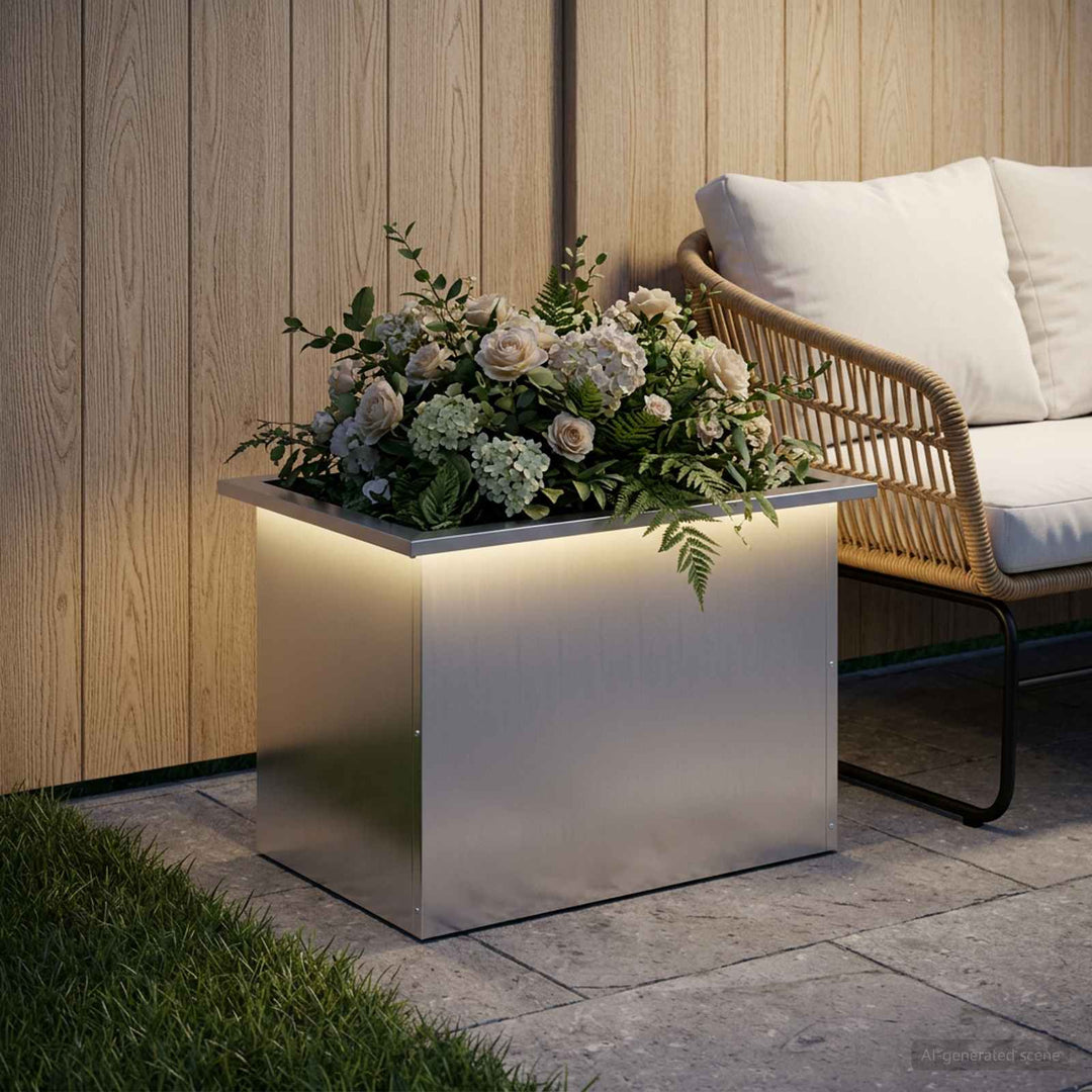 Plantekasse med LED Sølv 40 × 60 × 40 cm Galvaniseret stål