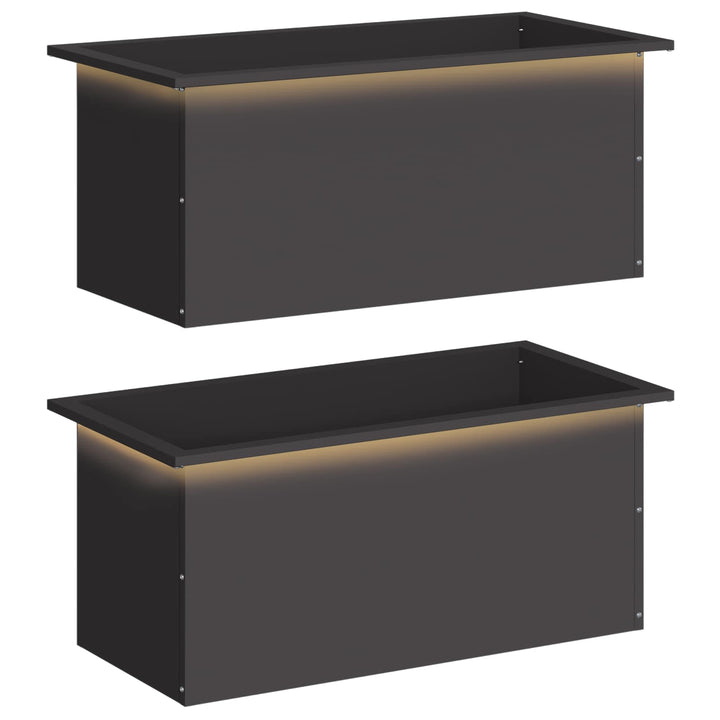Plantekasse med LED 2 stk. Sort 40 x 80 x 40 cm Stål