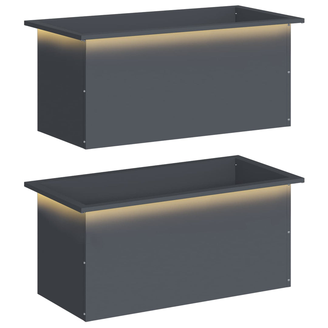 Plantekasse med LED 2 stk. Antracit 40 x 80 x 40 cm Stål