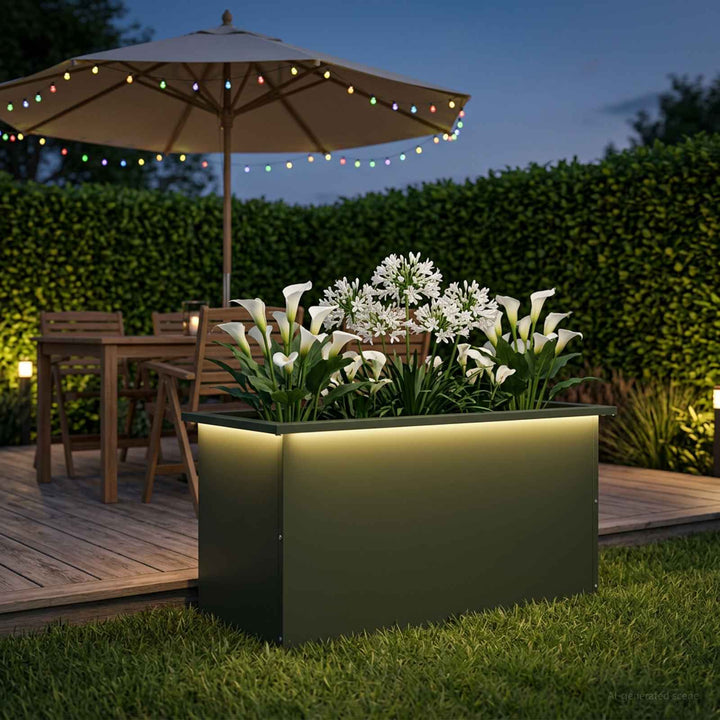 Plantekasse med LED Olivengrøn 40 x 80 x 40 cm Stål