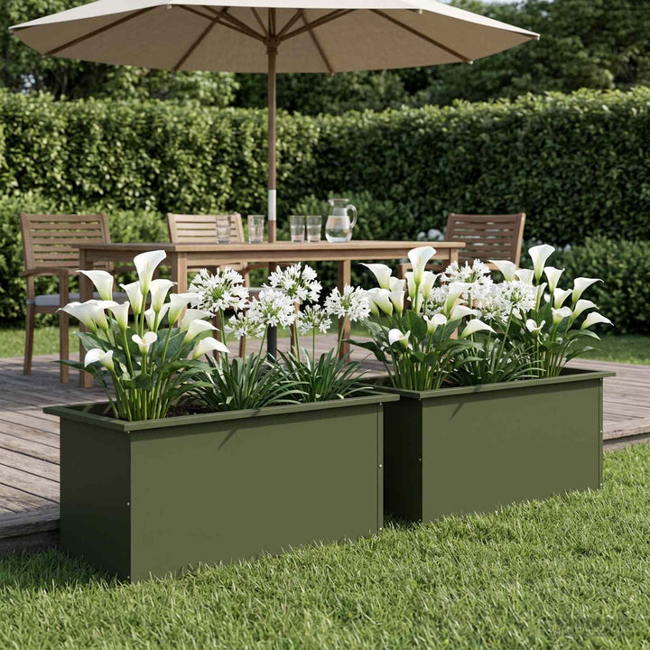 Plantekasse med LED 2 stk. Olivengrøn 40 x 80 x 40 cm Stål