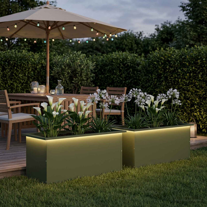 Plantekasse med LED 2 stk. Olivengrøn 40 x 80 x 40 cm Stål