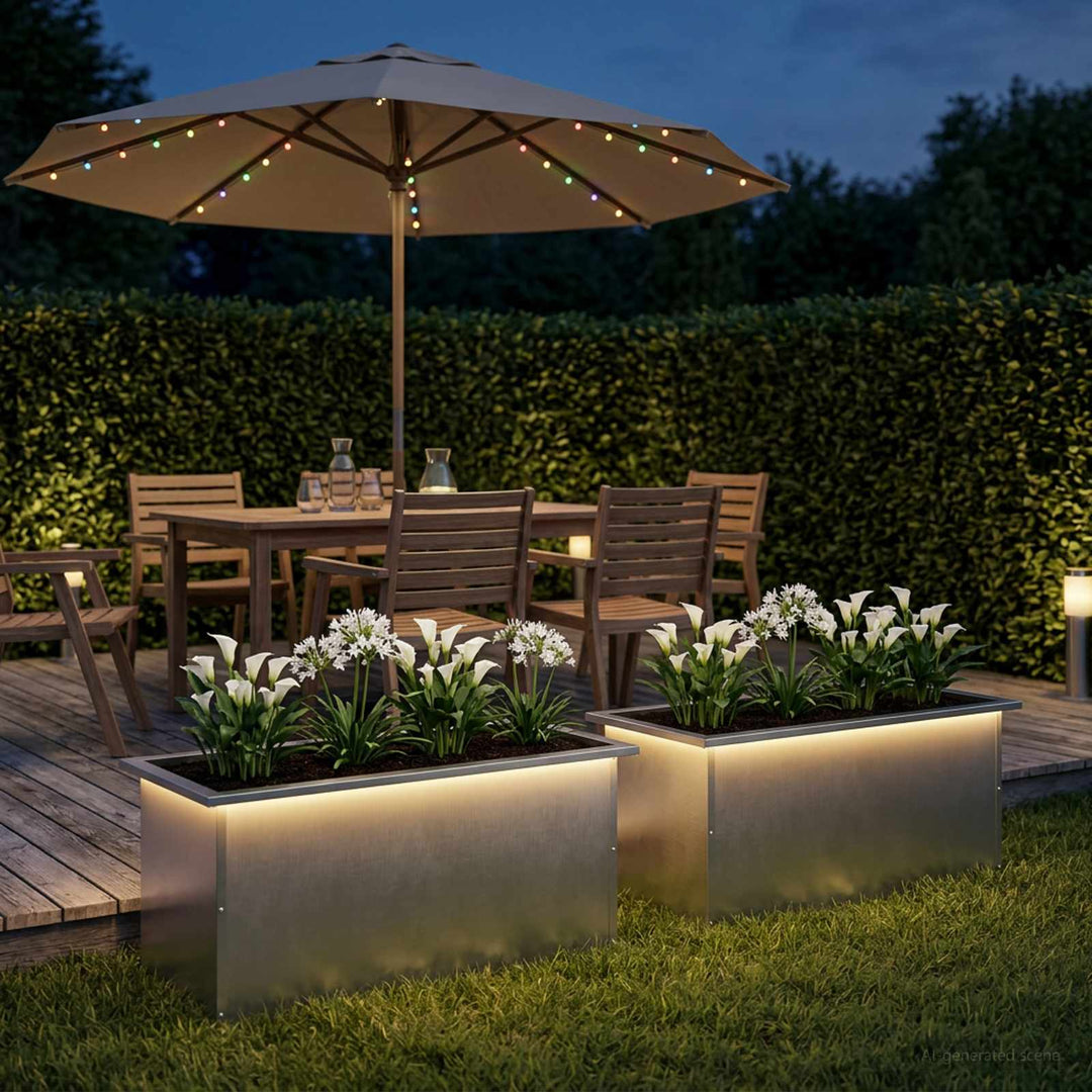 Plantekasse med LED 2 stk. Sølv 40 x 80 x 40 cm Rustfrit stål