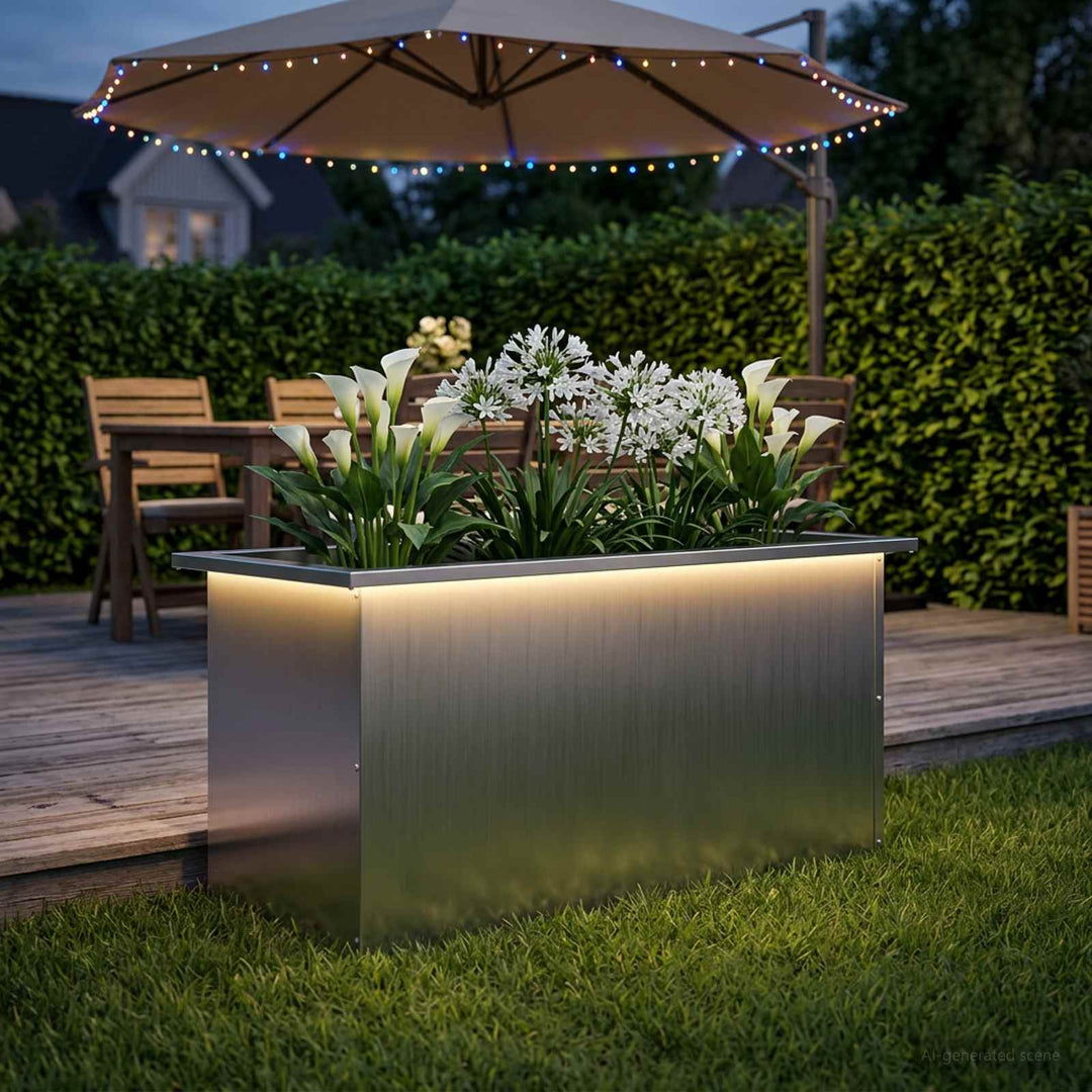 Plantekasse med LED Sølv 40 x 80 x 40 cm Galvaniseret stål
