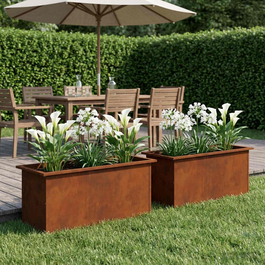 Plantekasse med LED 2 stk. Rusten 40 x 80 x 40 cm Cortenstål