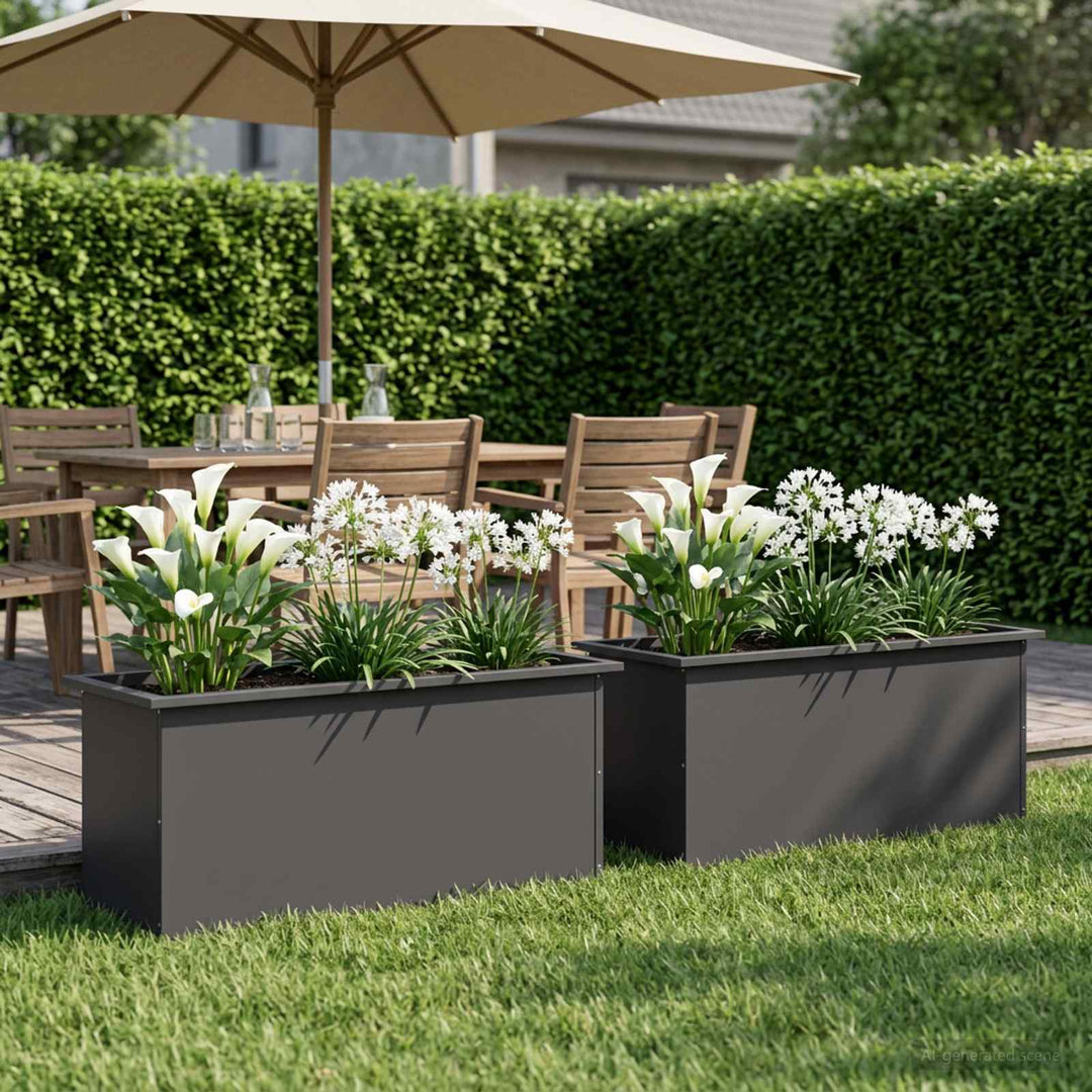 Plantekasse med LED 2 stk. Sort 40 x 100 x 40 cm Stål