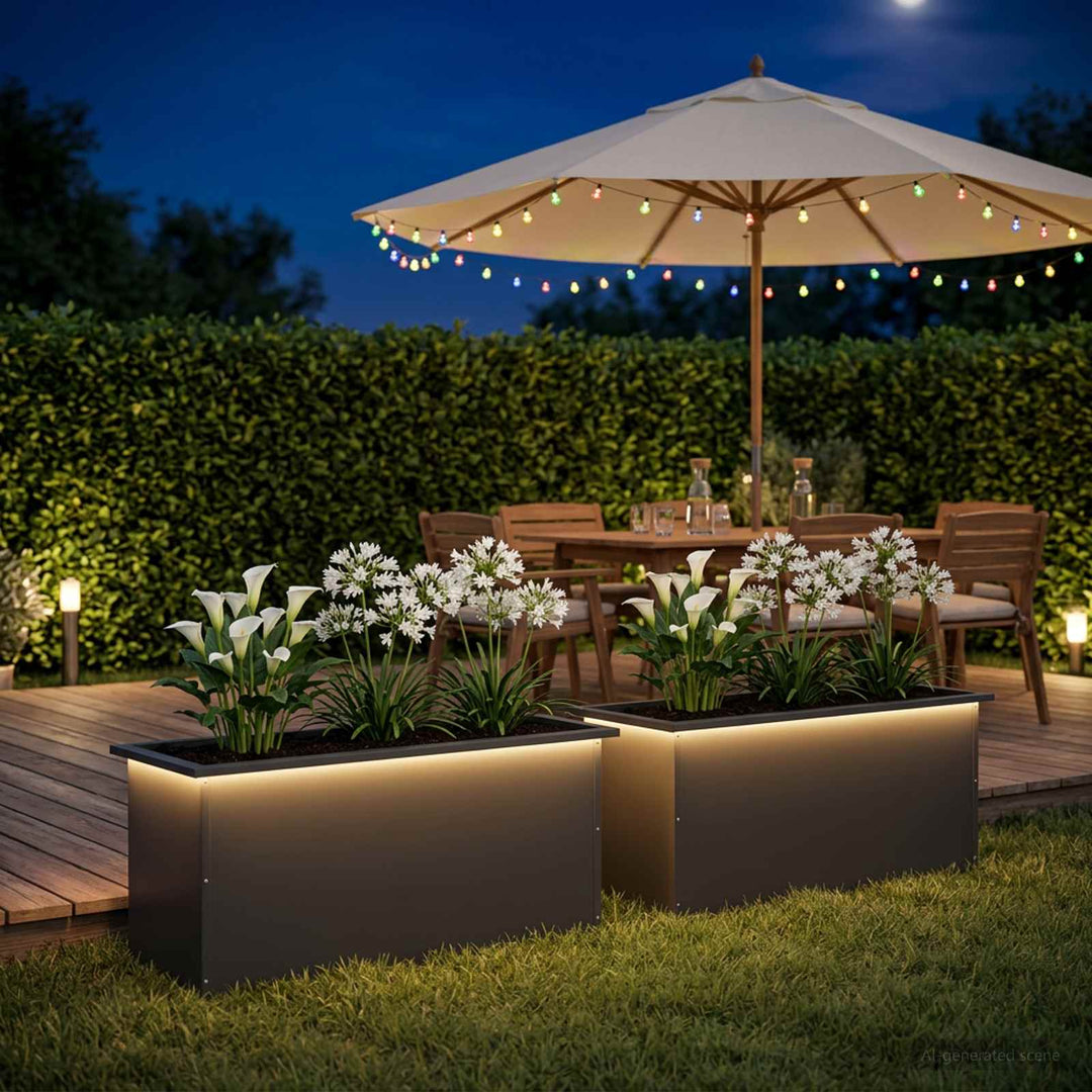 Plantekasse med LED 2 stk. Sort 40 x 100 x 40 cm Stål