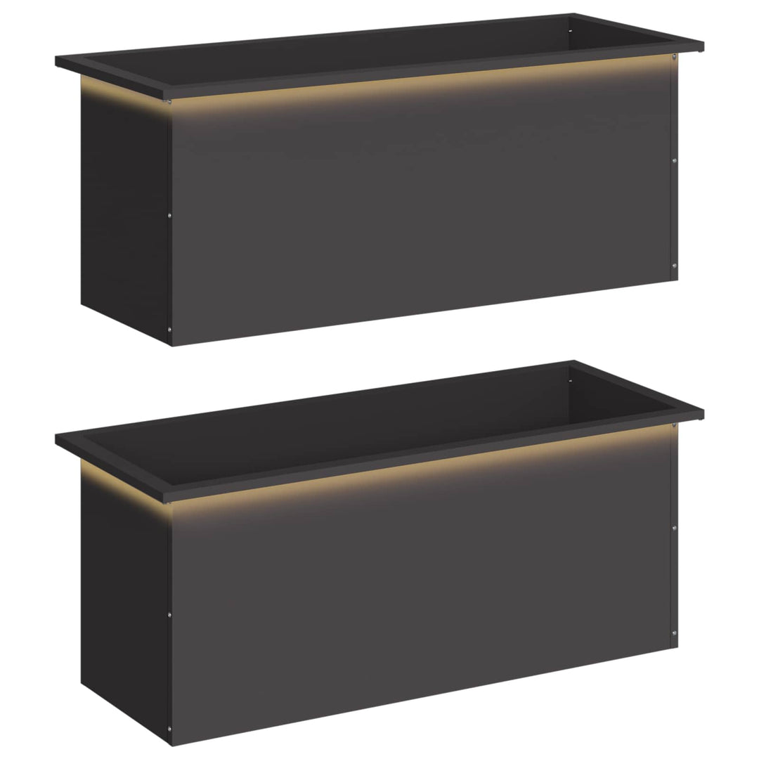 Plantekasse med LED 2 stk. Sort 40 x 100 x 40 cm Stål