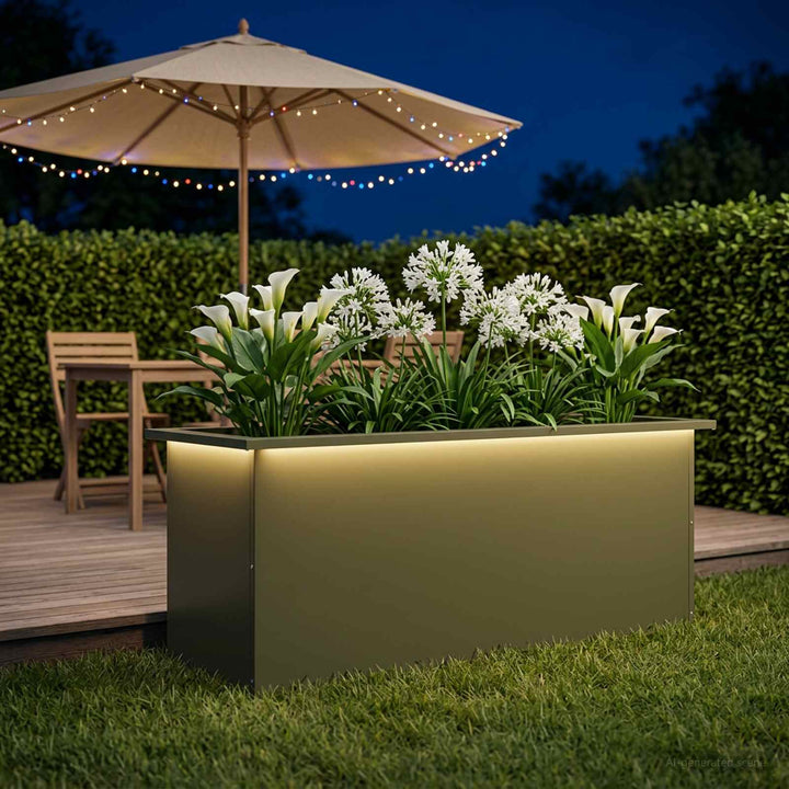 Plantekasse med LED Olivengrøn 40 × 100 × 40 cm Stål