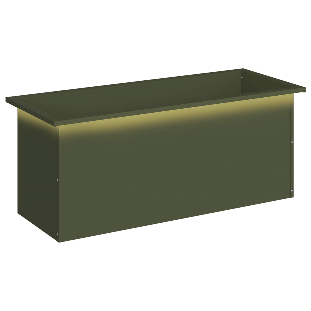 Plantekasse med LED Olivengrøn 40 × 100 × 40 cm Stål