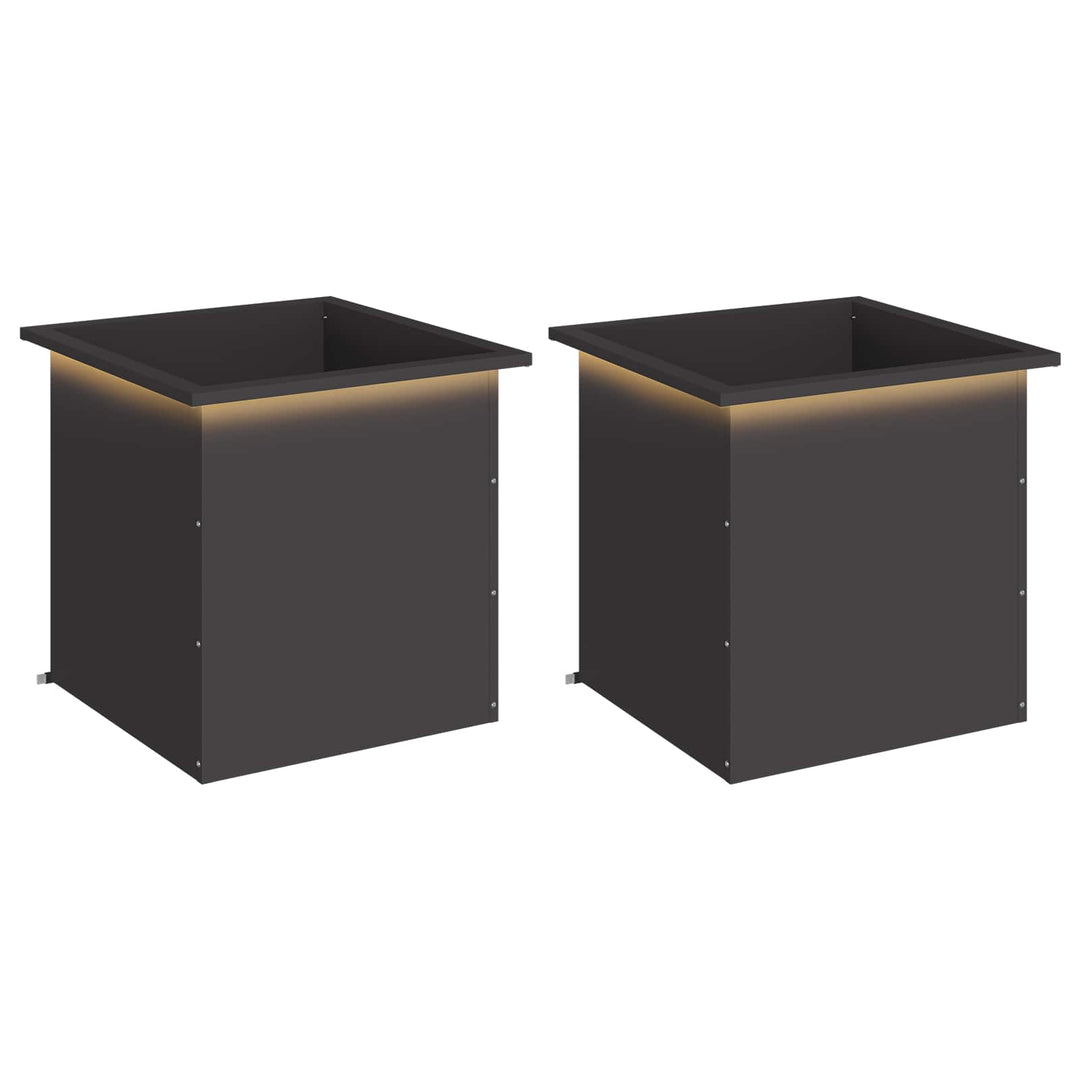Plantekasse med LED 2 stk. Sort 50 × 50 × 48 cm Stål