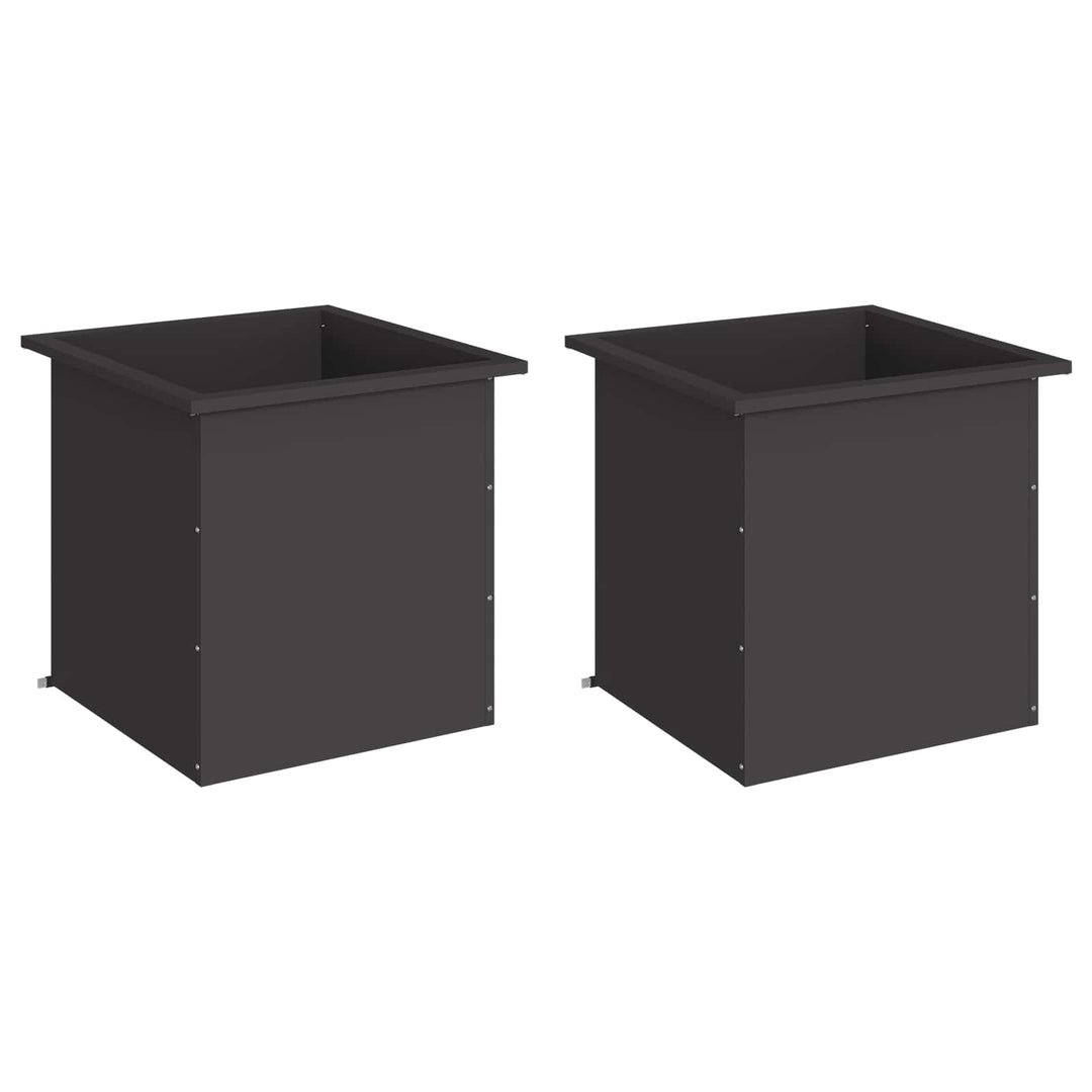 Plantekasse med LED 2 stk. Sort 50 × 50 × 48 cm Stål