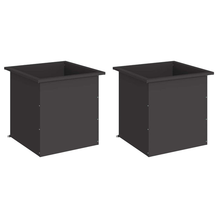 Plantekasse med LED 2 stk. Sort 50 × 50 × 48 cm Stål
