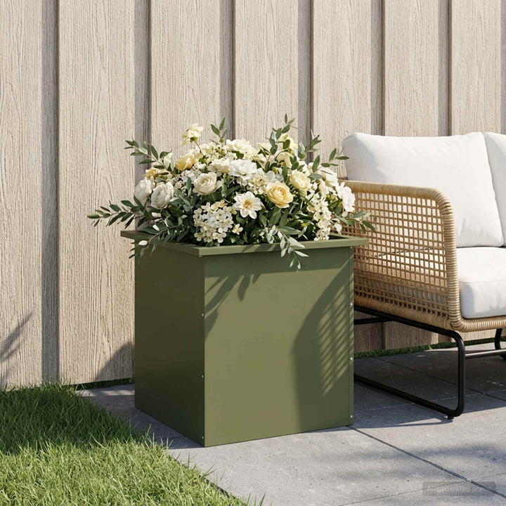 Plantekasse med LED Olivengrøn 50 × 50 × 48 cm Stål