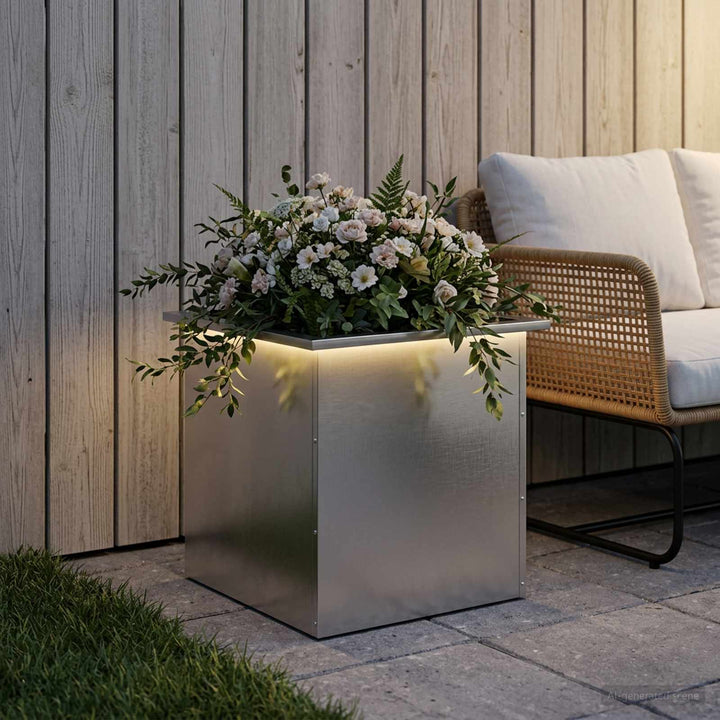 Plantekasse med LED Sølv 50 × 50 × 48 cm Rustfrit stål