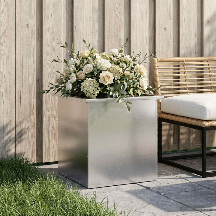 Plantekasse med LED Sølv 50 × 50 × 48 cm Rustfrit stål