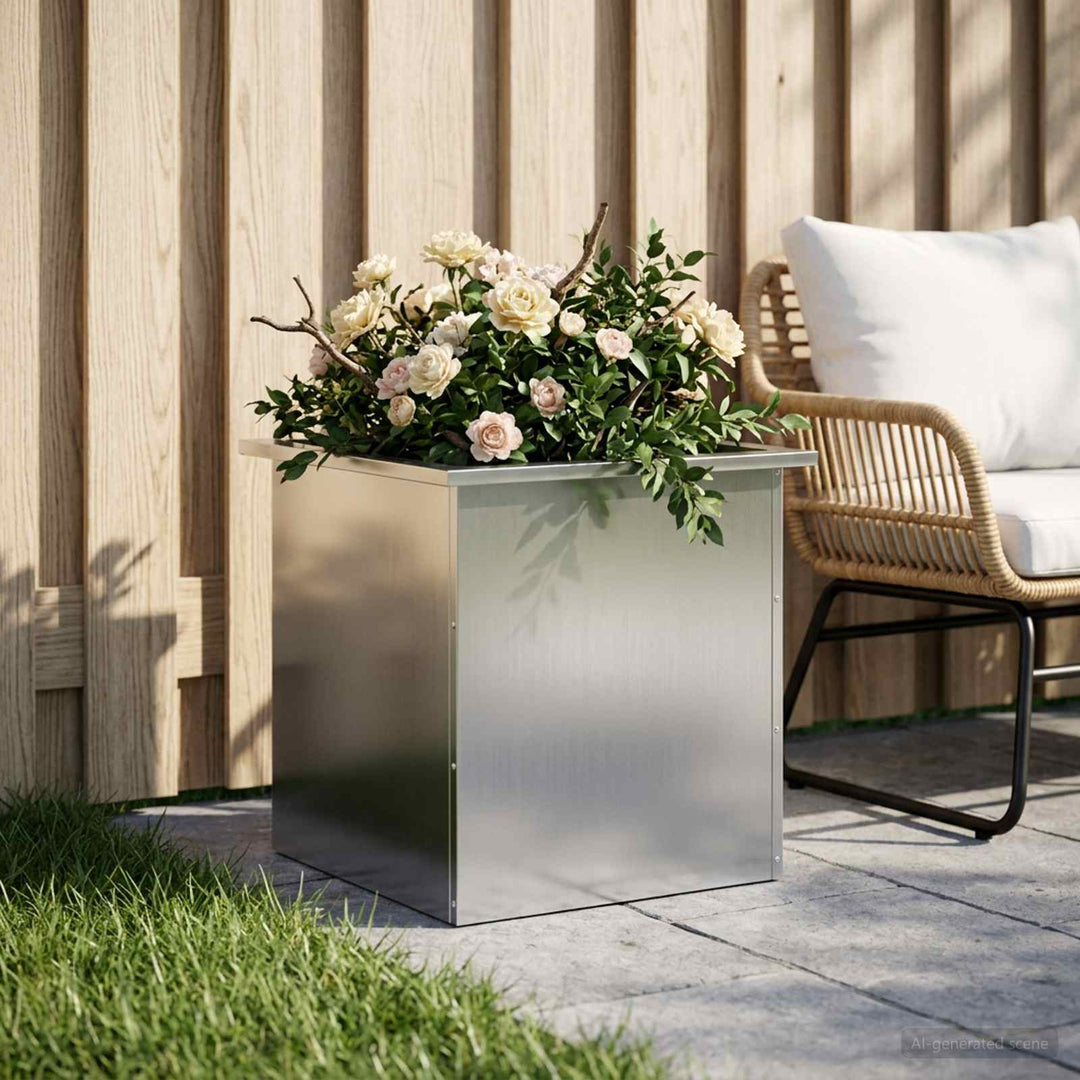 Plantekasse med LED Sølv 50 × 50 × 48 cm Galvaniseret stål