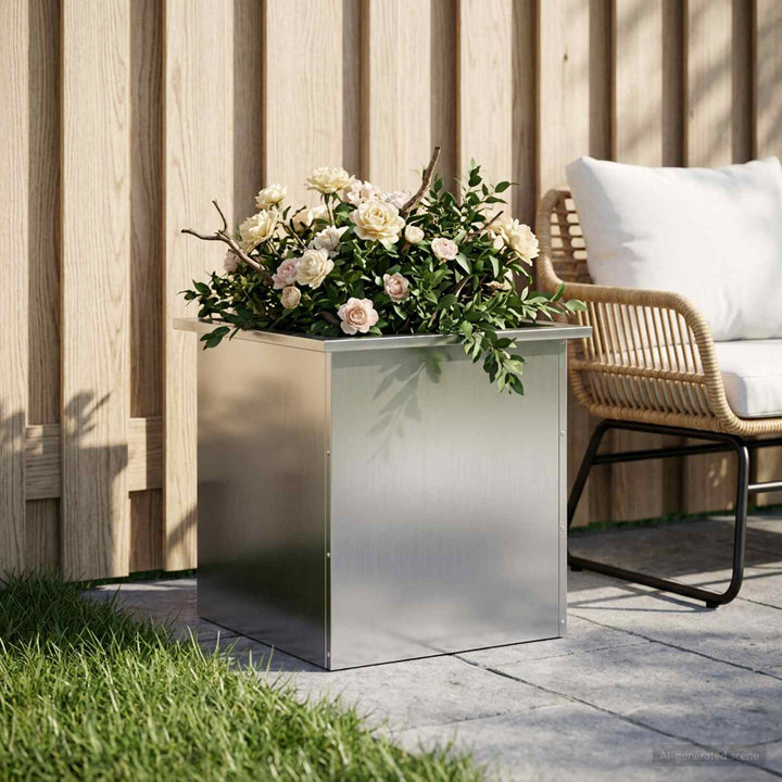 Plantekasse med LED Sølv 50 × 50 × 48 cm Galvaniseret stål