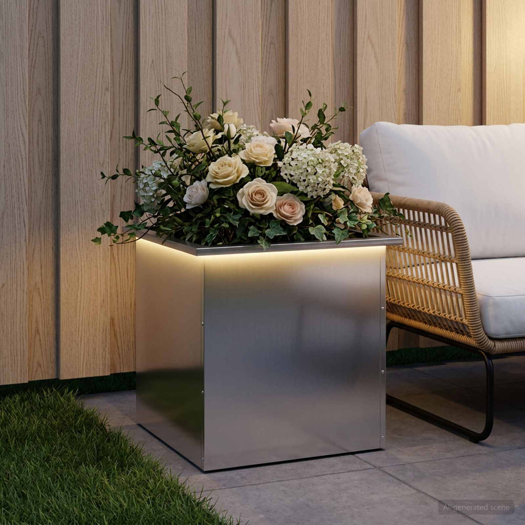 Plantekasse med LED Sølv 50 × 50 × 48 cm Galvaniseret stål