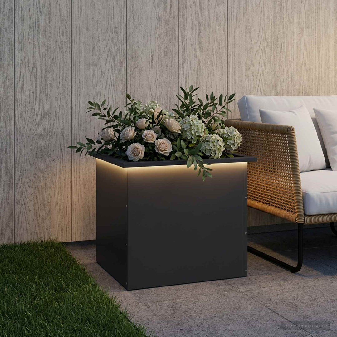 Plantekasse med LED Sort 50 x 60 x 48 cm Stål