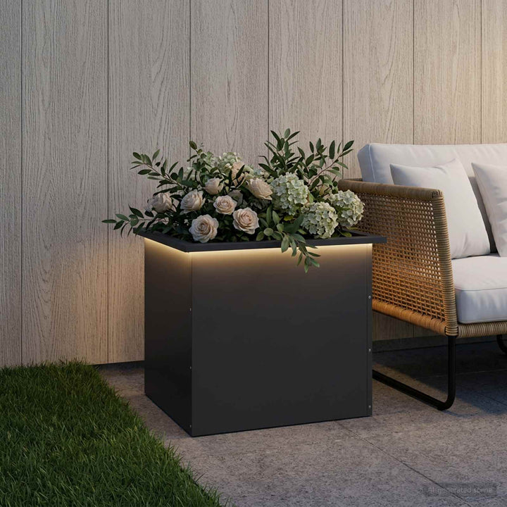 Plantekasse med LED Sort 50 x 60 x 48 cm Stål