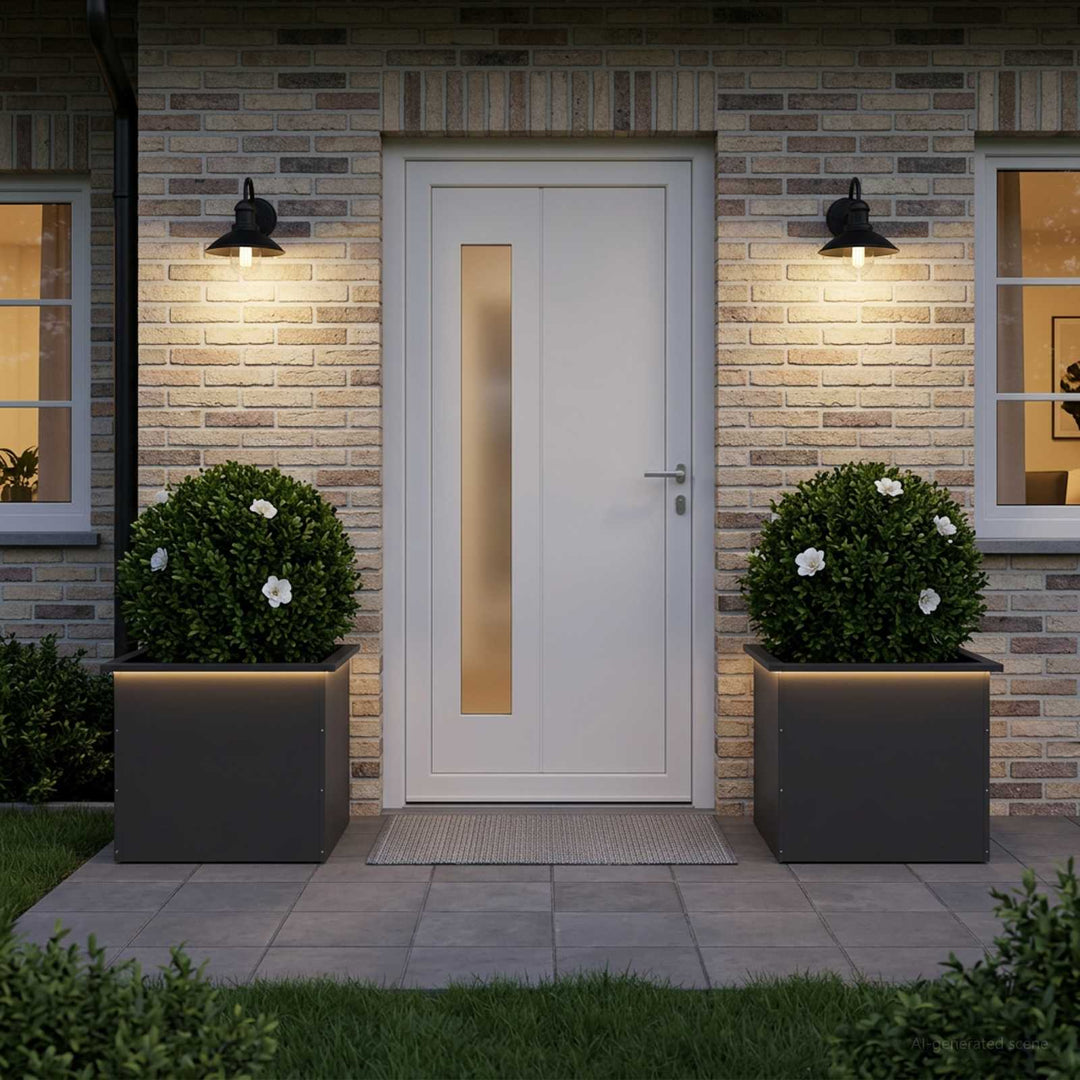 Plantekasse med LED 2 stk. Sort 50 x 60 x 48 cm Stål