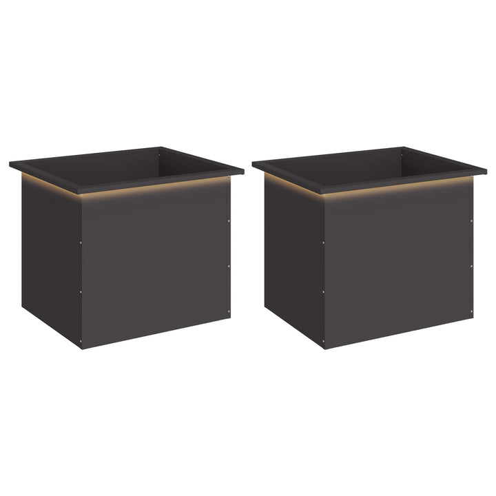 Plantekasse med LED 2 stk. Sort 50 x 60 x 48 cm Stål
