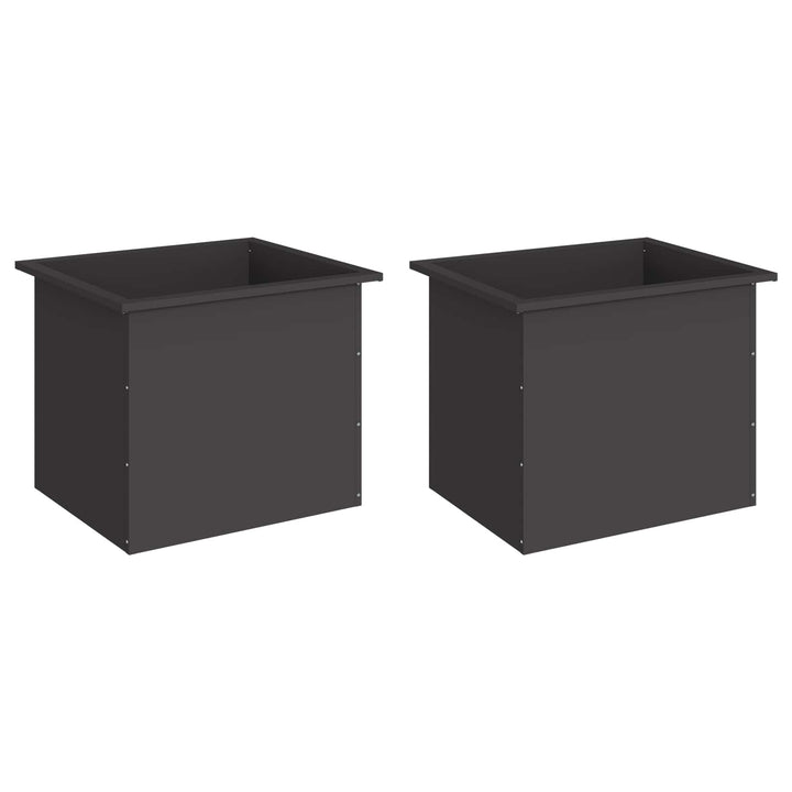 Plantekasse med LED 2 stk. Sort 50 x 60 x 48 cm Stål