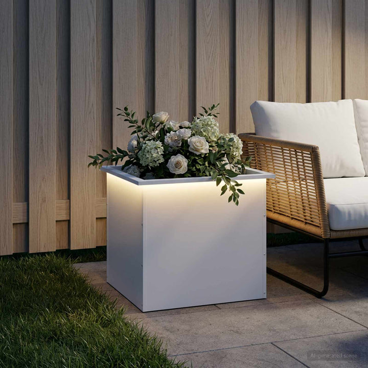 Plantekasse med LED Hvid 50 x 60 x 48 cm Stål