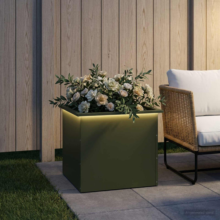 Plantekasse med LED Olivengrøn 50 x 60 x 48 cm Stål