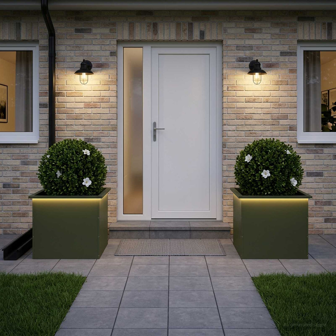 Plantekasse med LED 2 stk. Olivengrøn 50 x 60 x 48 cm Stål
