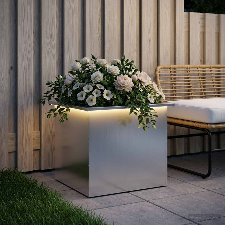 Plantekasse med LED Sølv 50 x 60 x 48 cm Galvaniseret stål