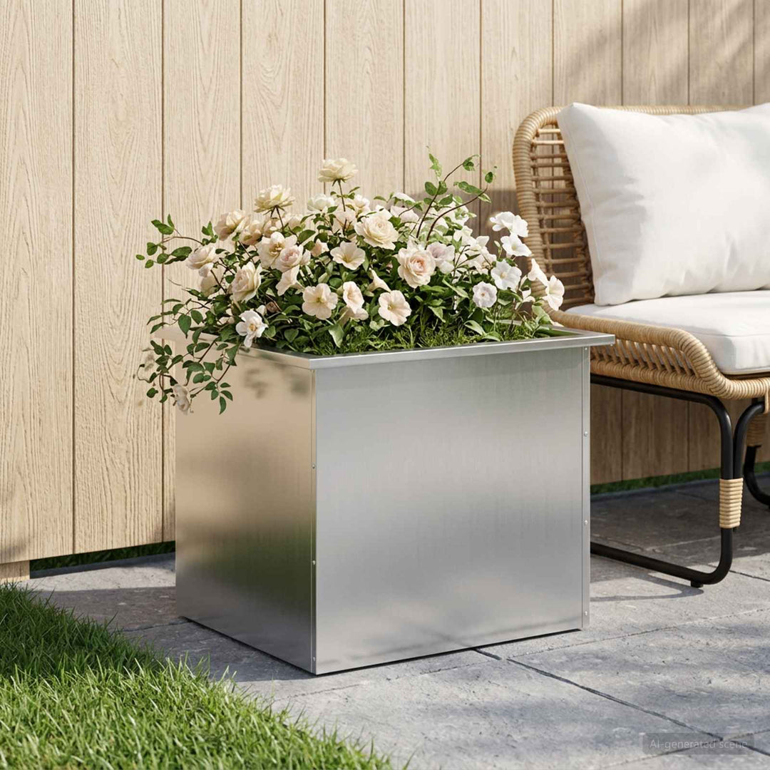 Plantekasse med LED Sølv 50 x 60 x 48 cm Galvaniseret stål