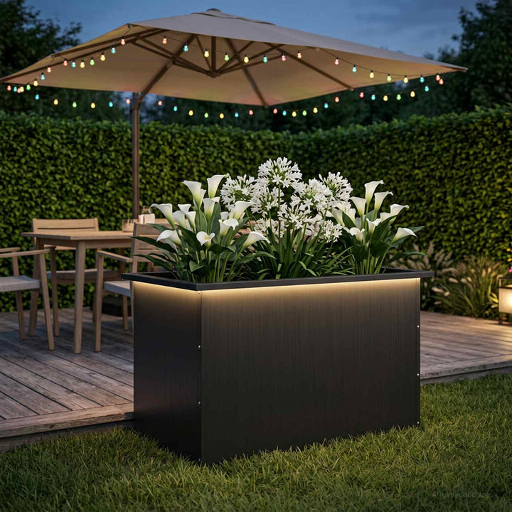 Plantekasse med LED Sort 50 x 80 x 48 cm Stål