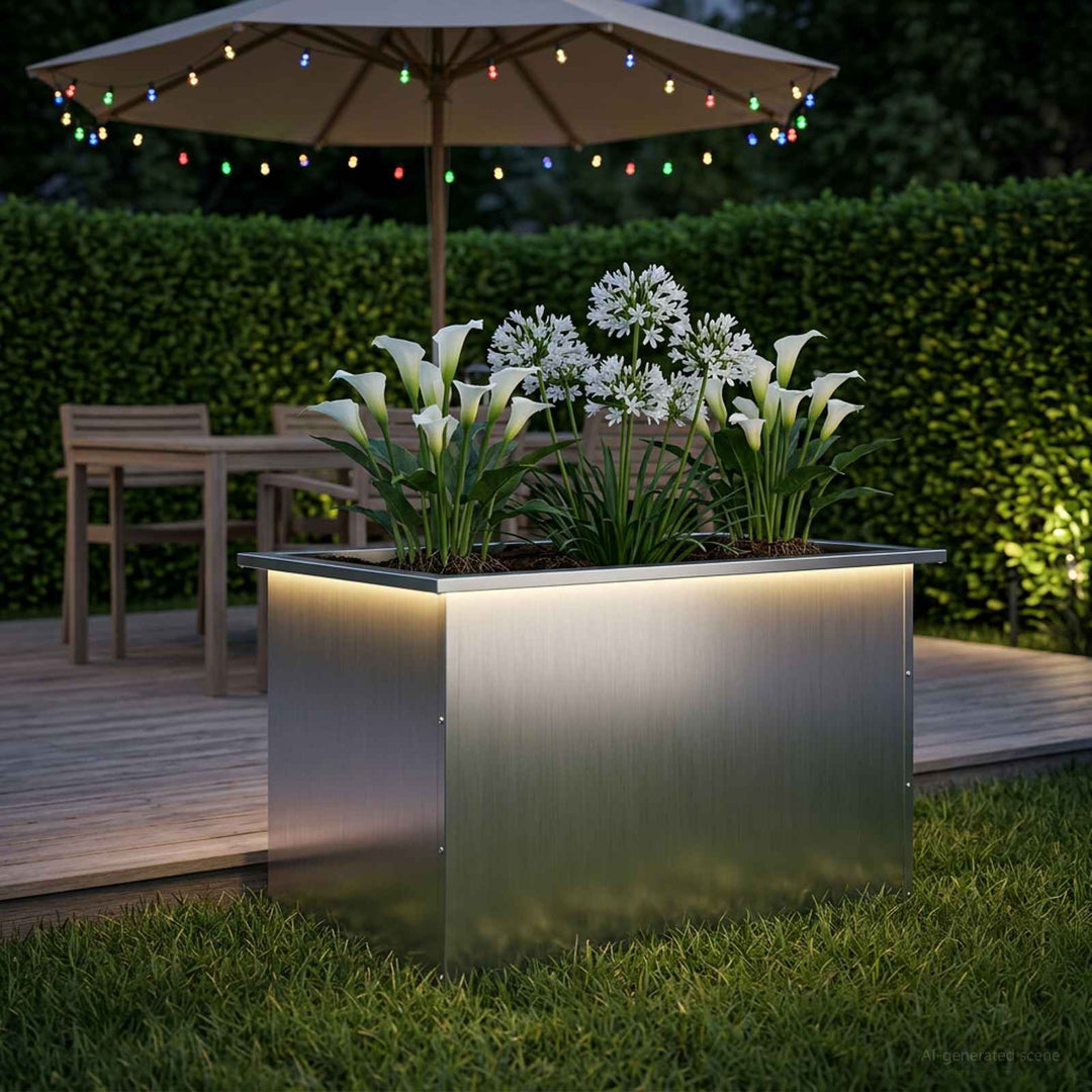Plantekasse med LED Sølv 50 x 80 x 48 cm Galvaniseret stål