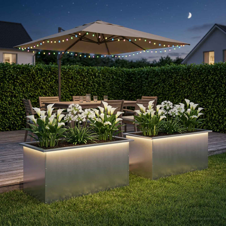 Plantekasse med LED 2 stk. Sølv 50 x 80 x 48 cm