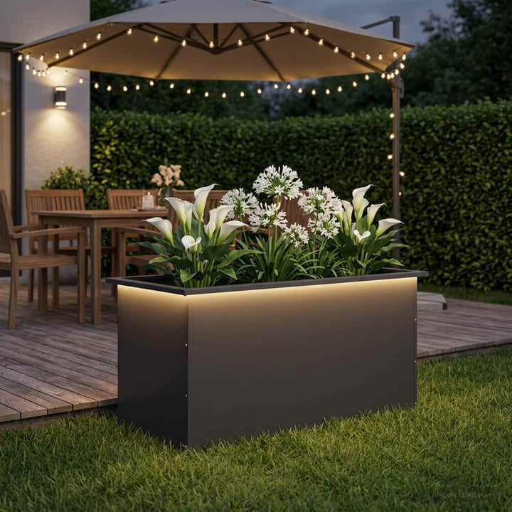 Plantekasse med LED Sort 50 x 100 x 48 cm Stål