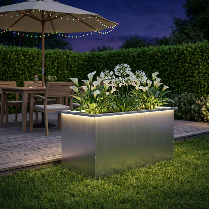 Plantekasse med LED Hvid 50 × 100 × 48 cm Stål