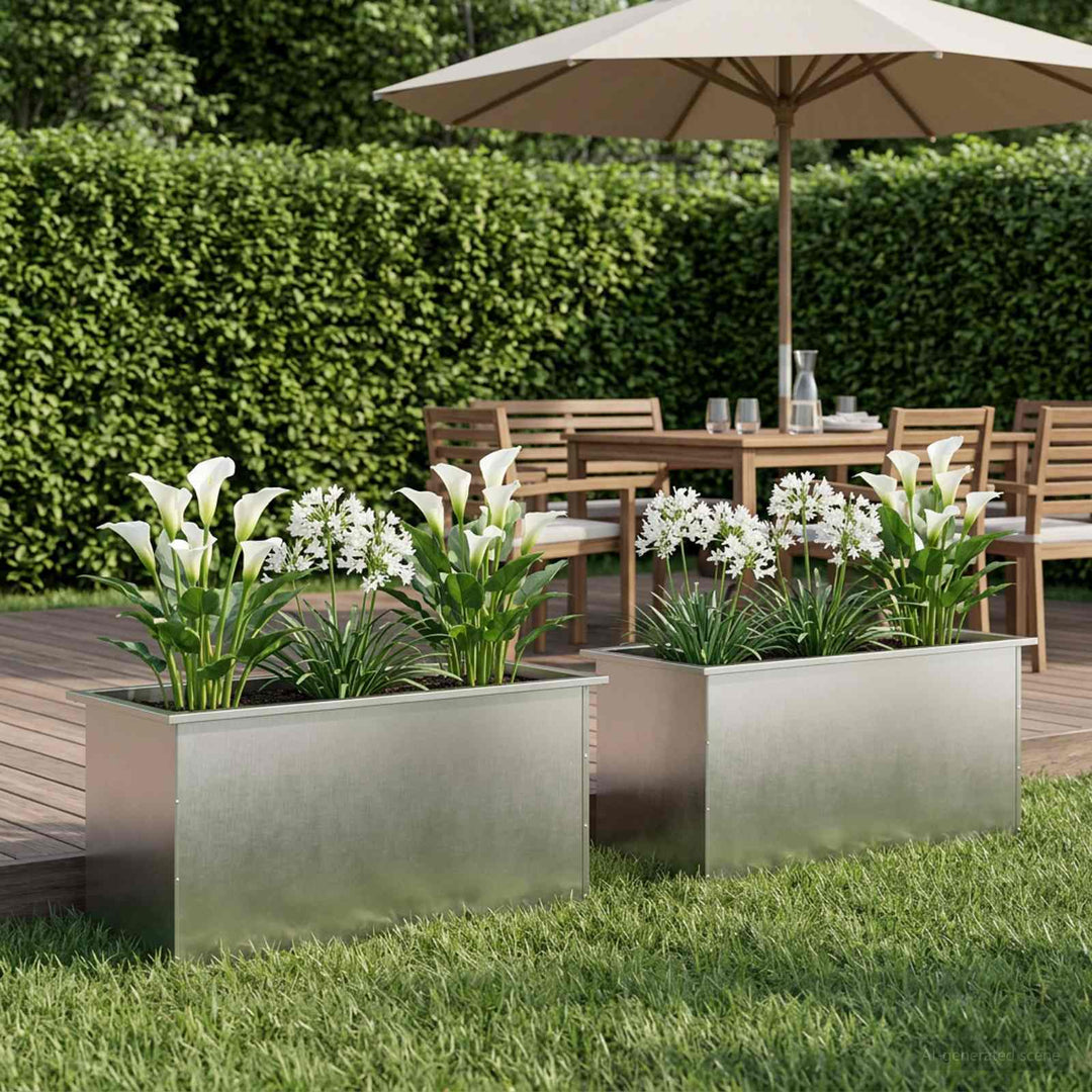 Plantekasse med LED 2 stk. Sølv 50 × 100 × 48 cm Rustfrit stål