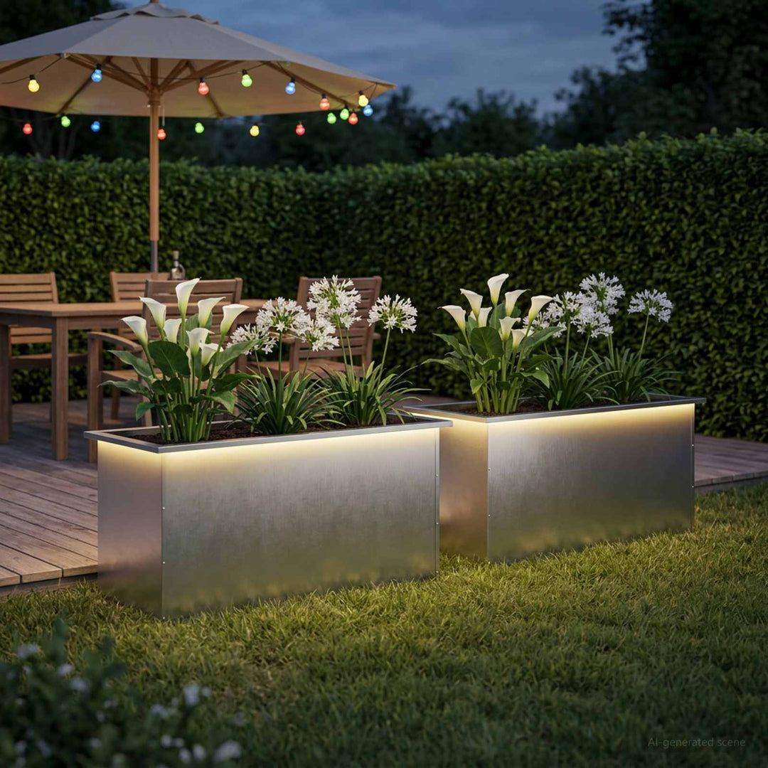 Plantekasse med LED 2 stk. Sølv 50 × 100 × 48 cm Rustfrit stål