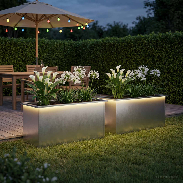 Plantekasse med LED 2 stk. Sølv 50 × 100 × 48 cm Rustfrit stål