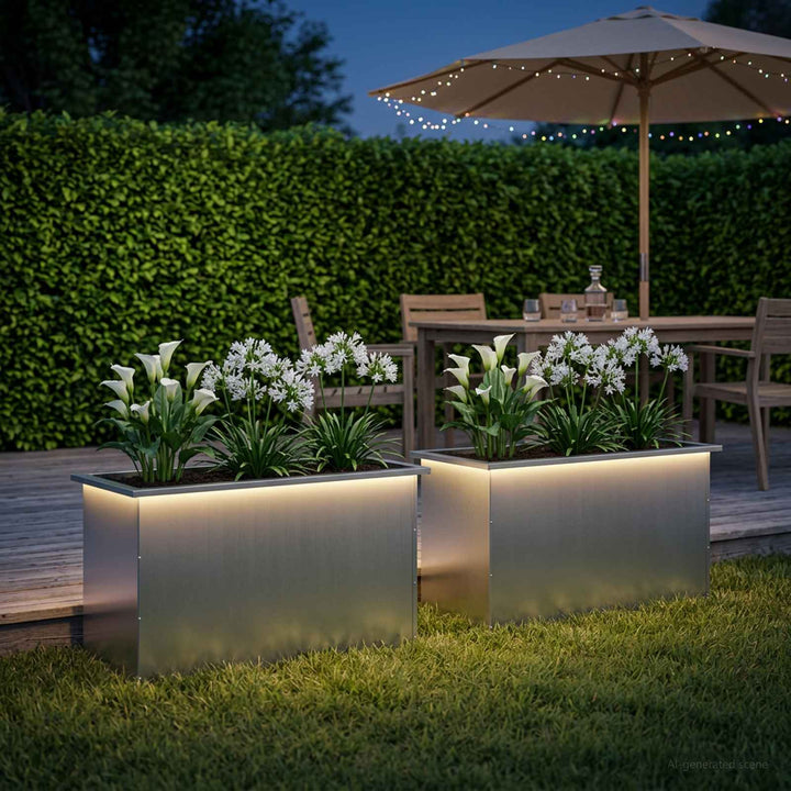Plantekasse med LED 2 stk. Sølv 50 x 100 x 48 cm